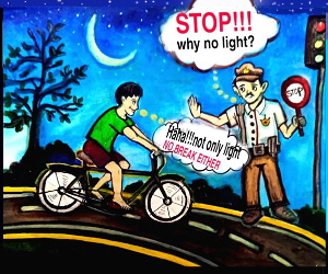 Cyclist riding without light