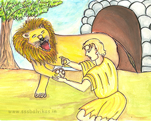  Androceles removing thorn from lion's paw.