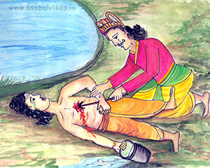  Dasharatha removing arrow from the Young man's body.