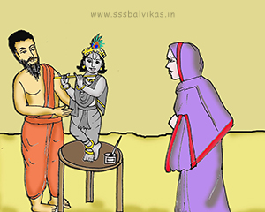 Sri Ramakrishna fixing the broken leg of the image