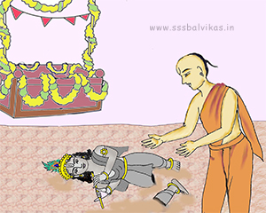 Priest dropping Govindaji's idol