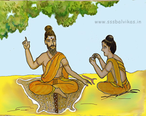 Uddalaka Aruni teaching the knowledge to his son svetaketu
