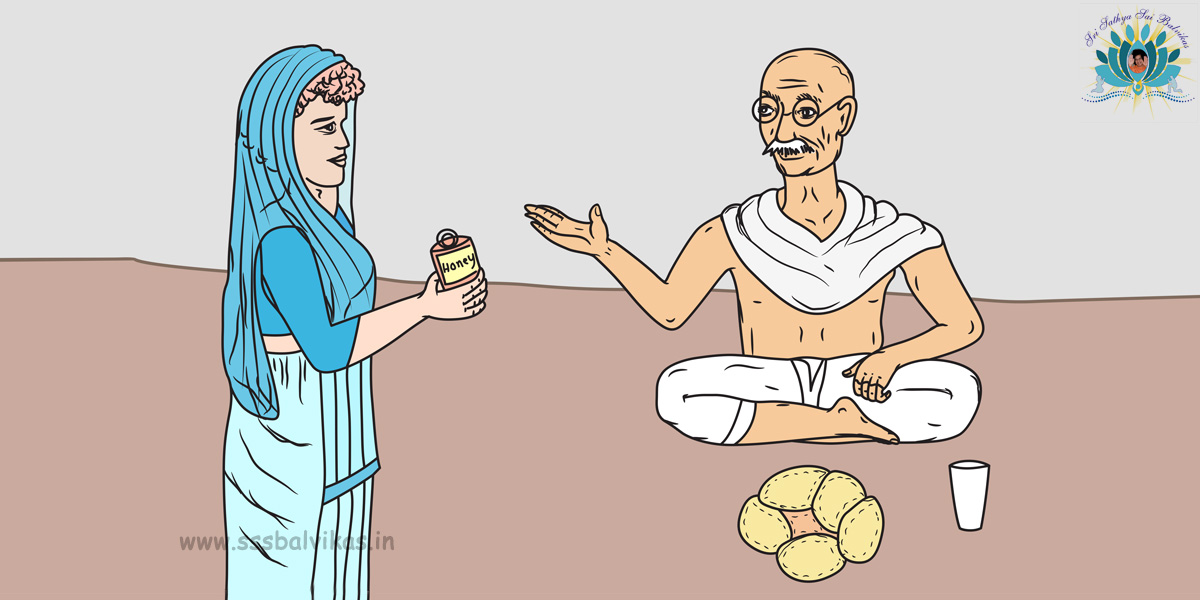Gandhiji refusing to take the honey from the new bottle